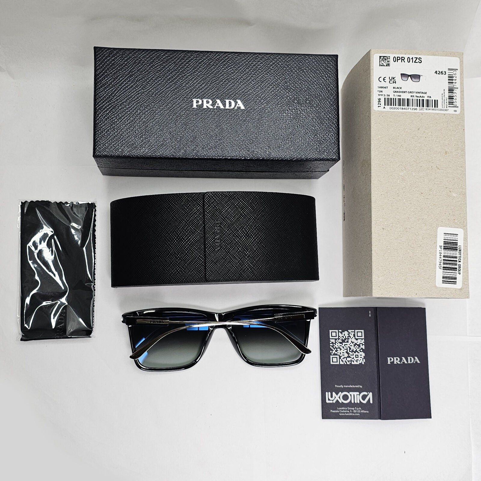 Prada Sunglasses Glass Lens Black Silver Grey Gradient PR01ZS SPR 01Z 1AB-06T