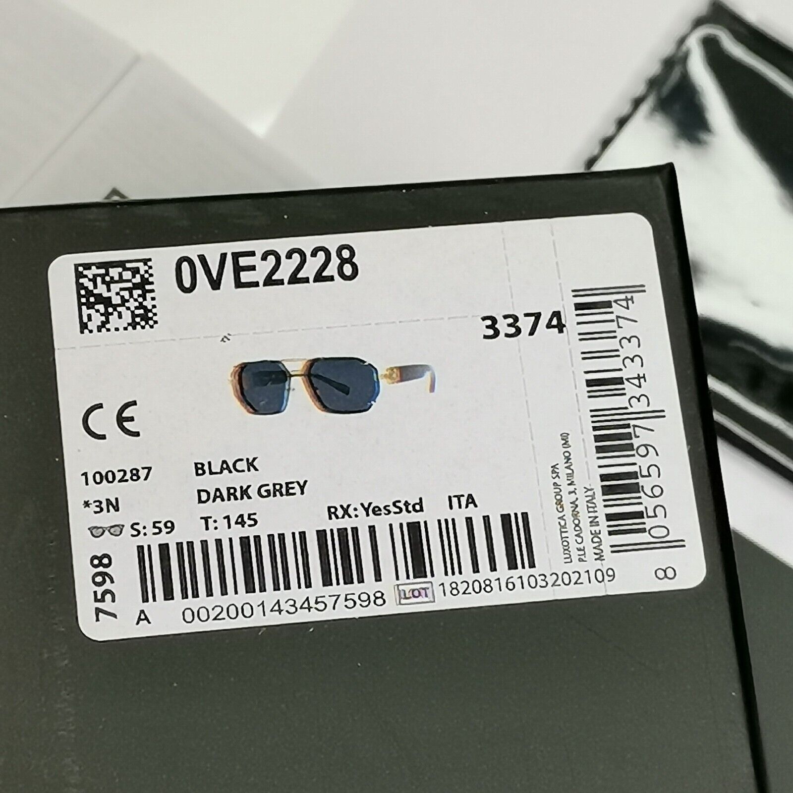 Versace Sunglasses Black Gold Medusa Angular Navigator MOD VE 2228 1002/87 58mm