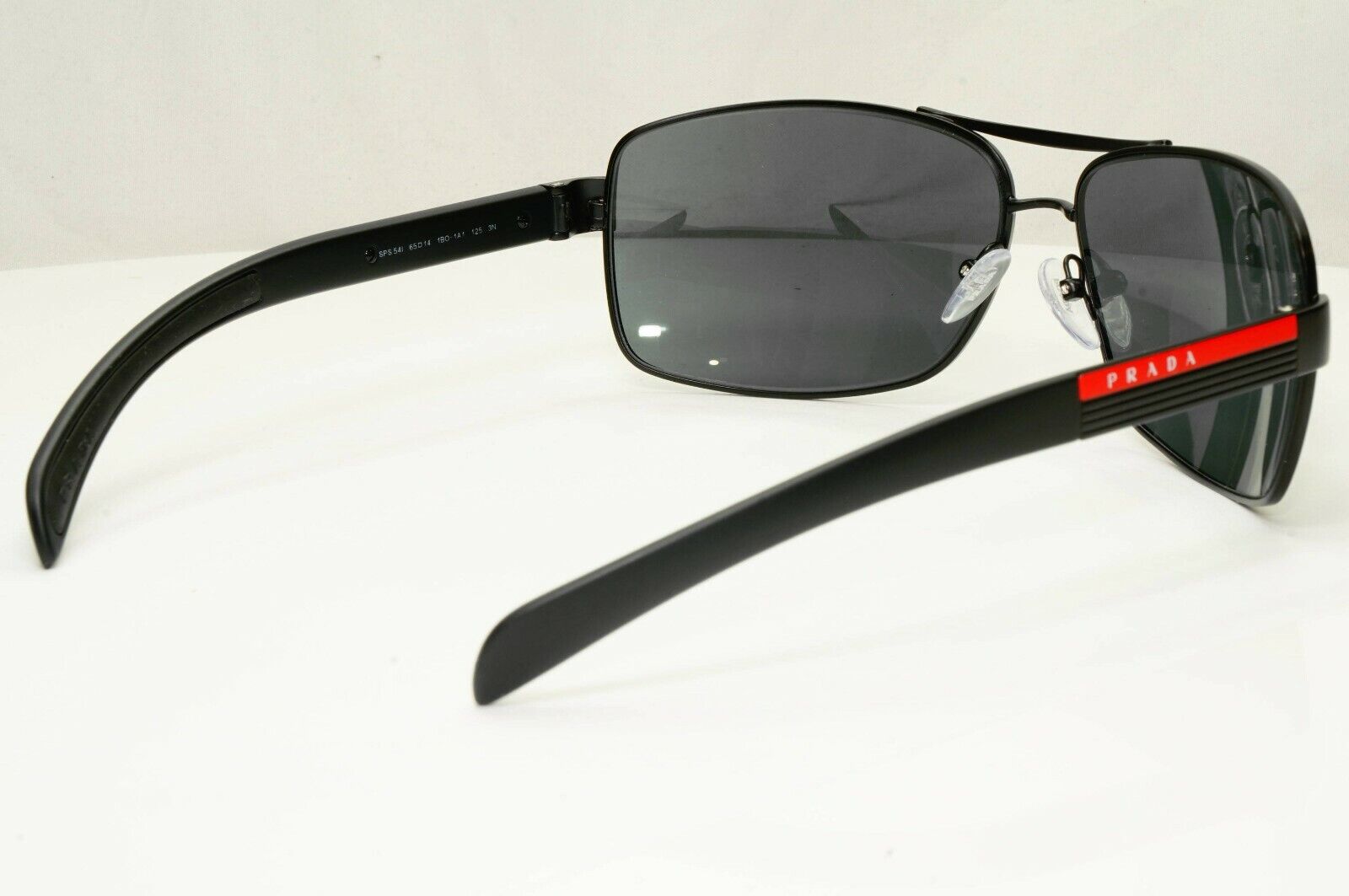 Prada Black Sunglasses Mens Square Square Metal Sport Red Stripe SPS 54I 1BO-1A1