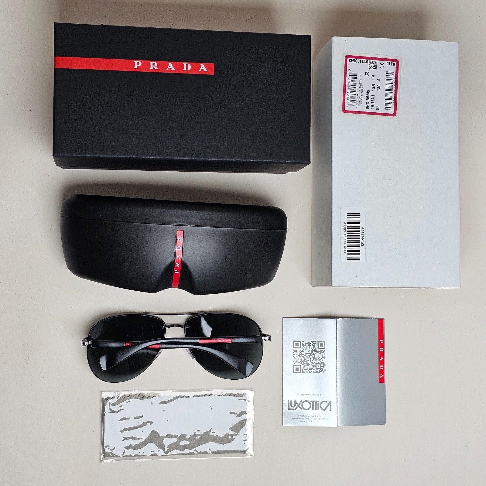 Prada Sunglasses Rimless Pilot Black Grey PS56MS SPS 56M 1BO-1A1 62mm