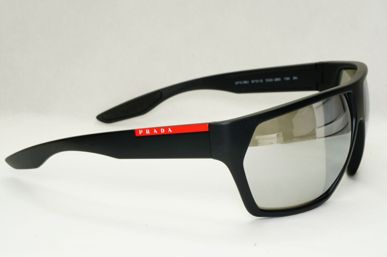 Prada Sunglasses Black Silver Mirror Rubber Wrap PS08US SPS 08U DG0-2B0