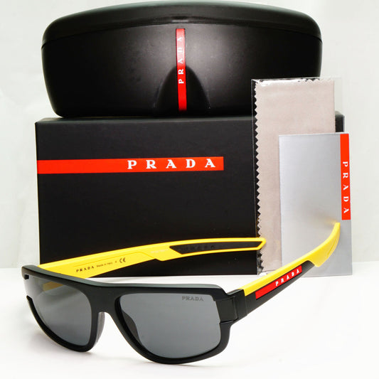 Prada Black Yellow Sunglasses Rectangle Red Stripe PS03WS SPS 03W 08W-06F