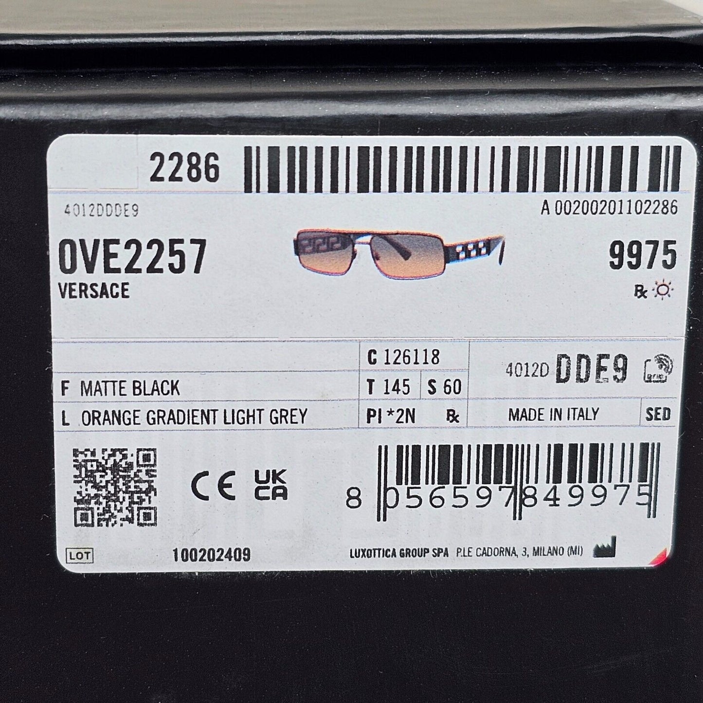Versace Sunglasses Black Meander Brown Gradient Rectangle Metal MOD 2257 1261/18