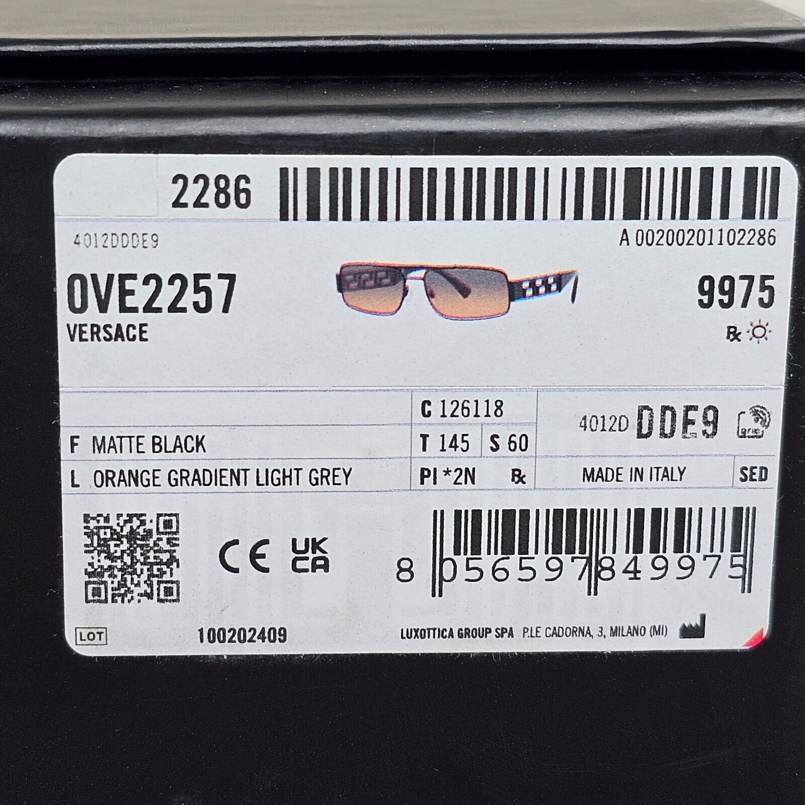 Versace Sunglasses Black Meander Brown Gradient Rectangle Metal MOD 2257 1261/18