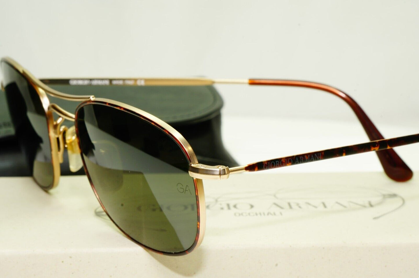 Giorgio Armani 1997 Vintage Sunglasses Gold Green Tortoise Brown Pilot 635 833
