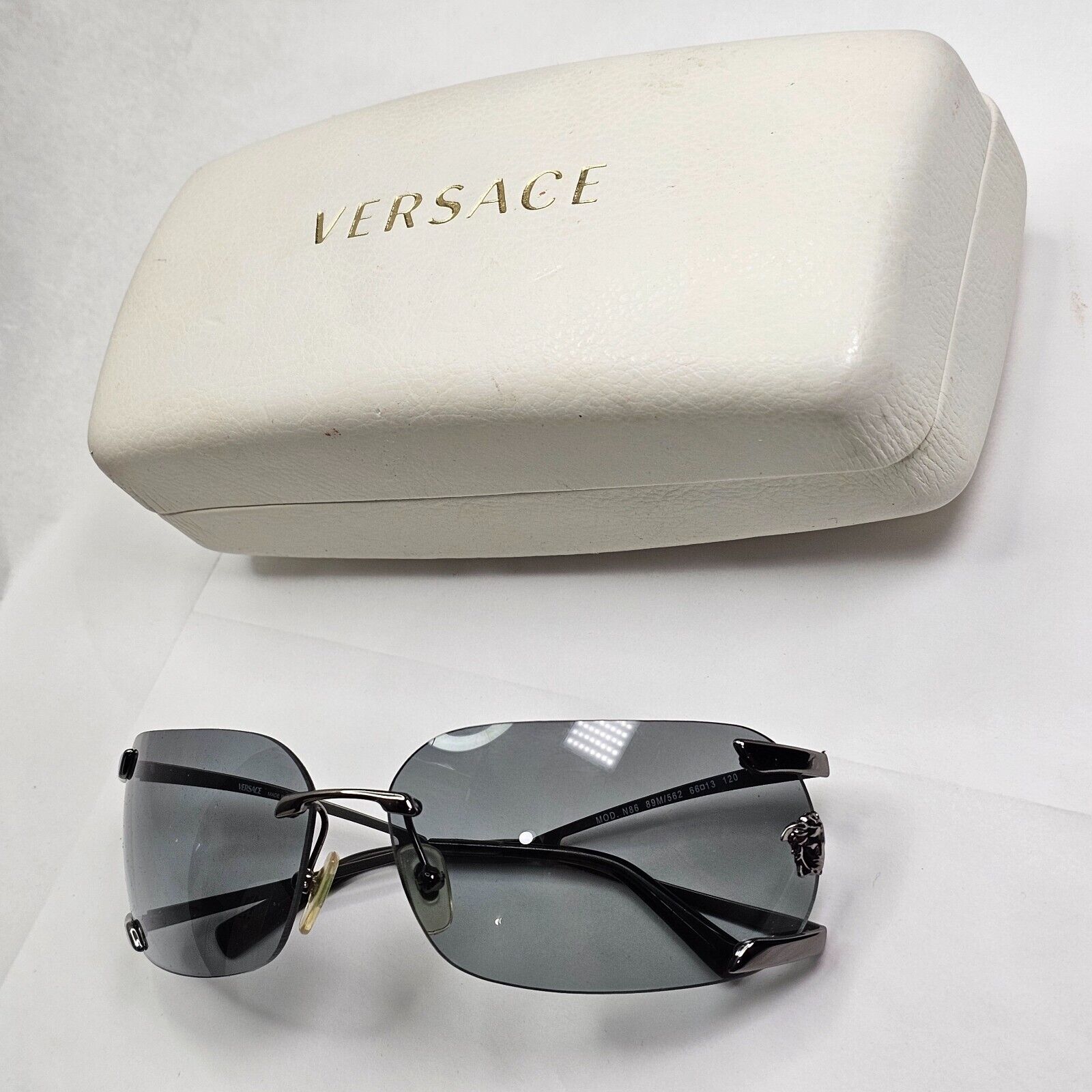 Versace Sunglasses 2004 Vintage Rimless Wrap Silver Grey MOD N86 89M/562 270324