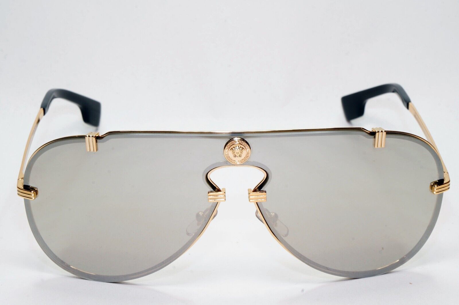 Versace Sunglasses Gold Silver Mirror Medusa Pilot Shield MOD VE 2243 1002/6G
