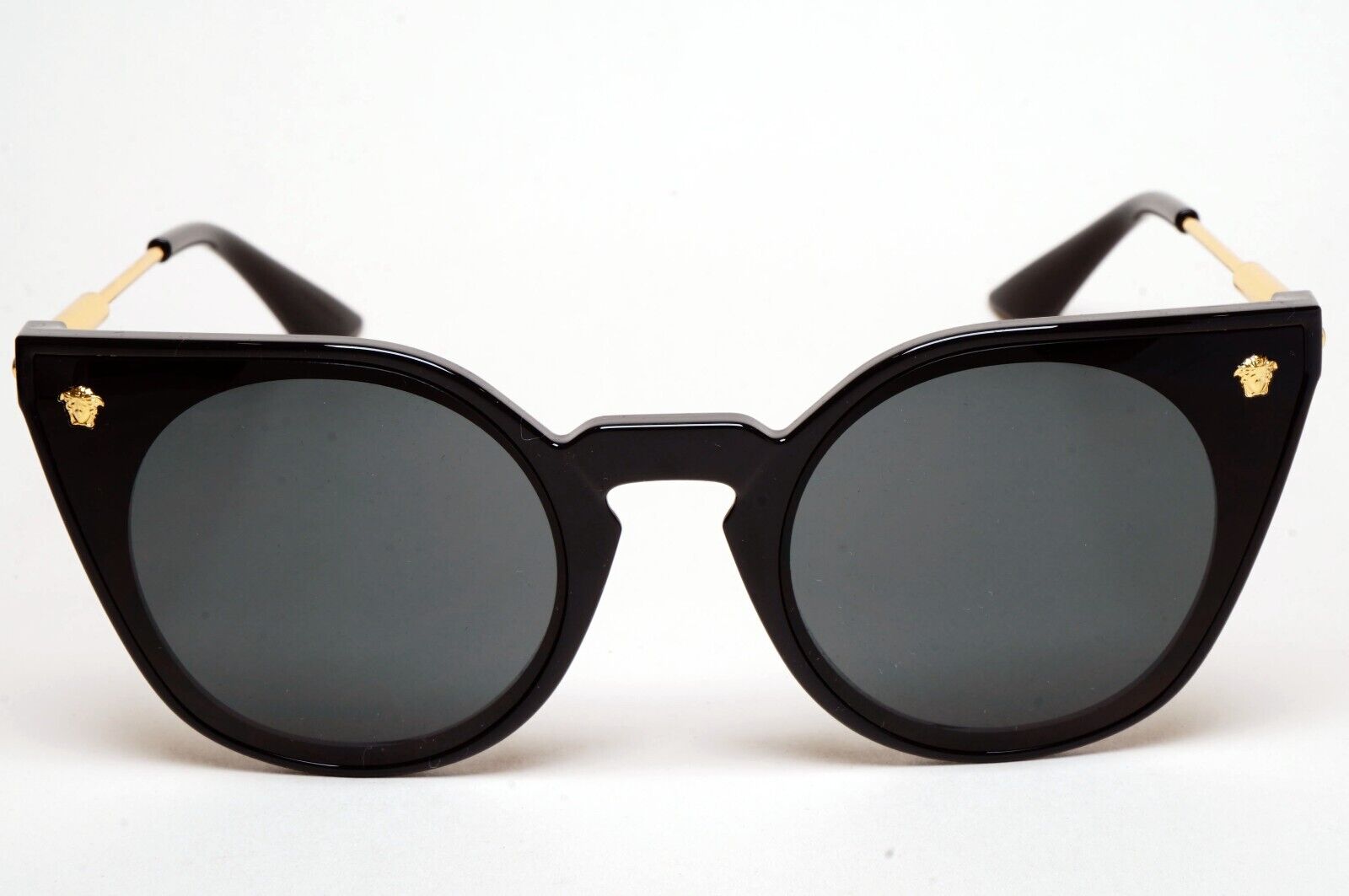 Versace Sunglasses Black Gold Cat Eye Medusa Dark Grey MOD VE 4410 GB1/87 60mm