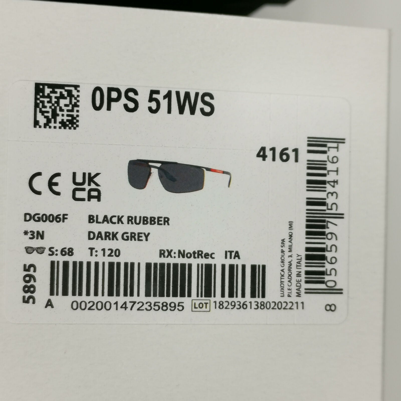 Prada Sunglasses Black Sport Wrap Around Red Stripe PS51WS SPS 51W DG0-06F
