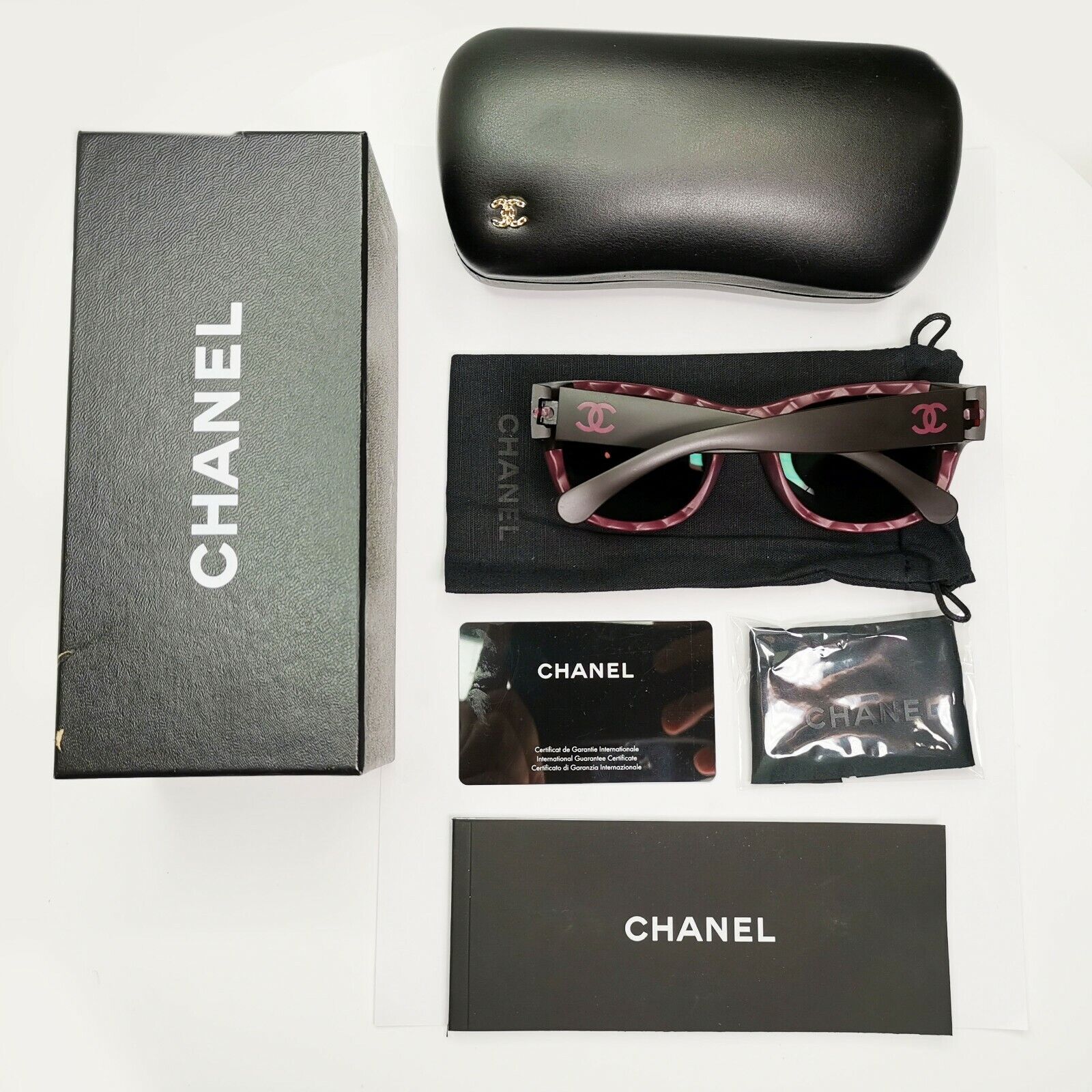 Chanel Polarised Black Burgundy Sunglasses Bordo Square 6049 1480/Z9 25663