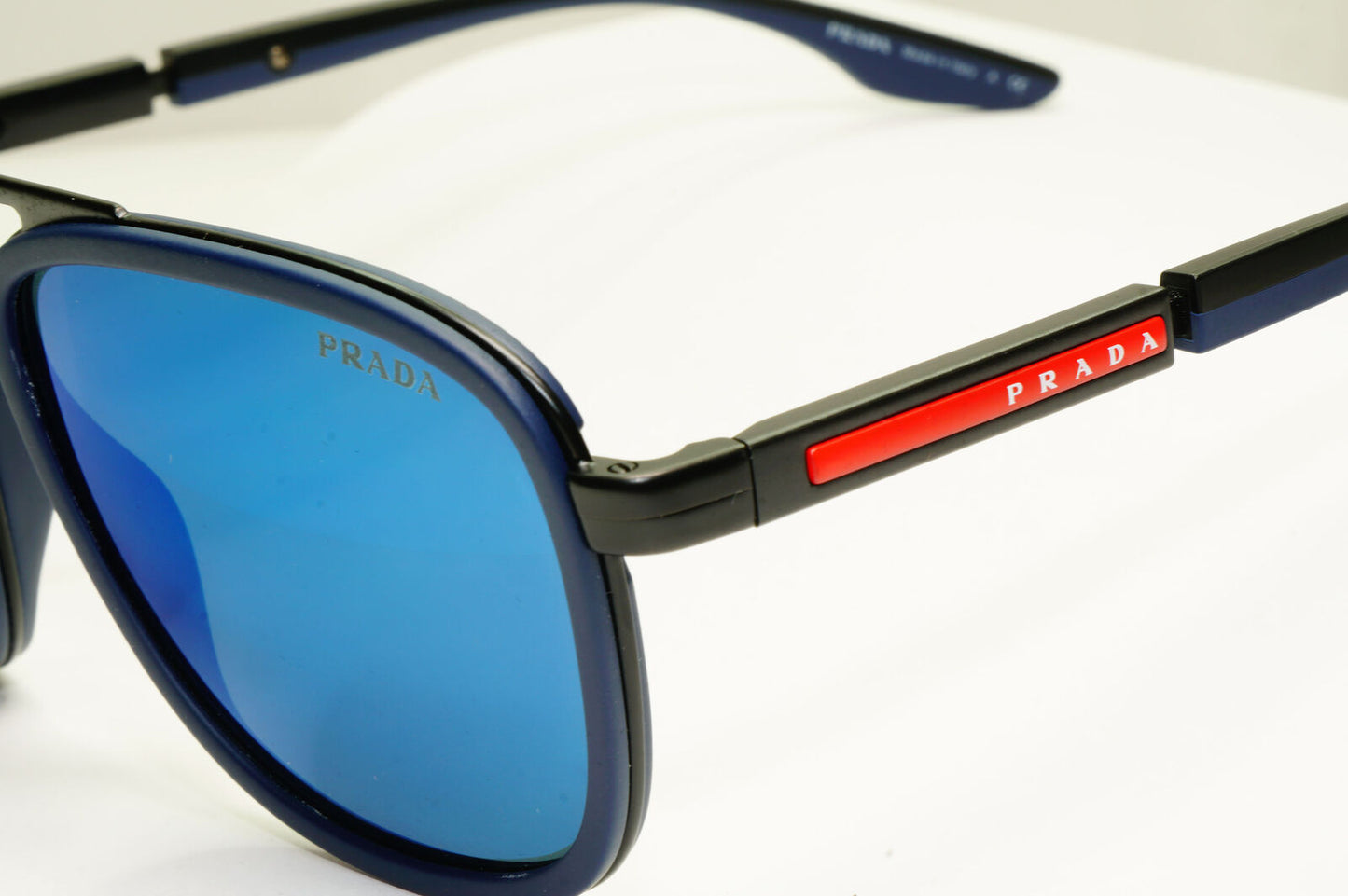 Prada Blue Mirror Sunglasses Pilot Mens Black Large SPS 50X PS50XS 02P-04I