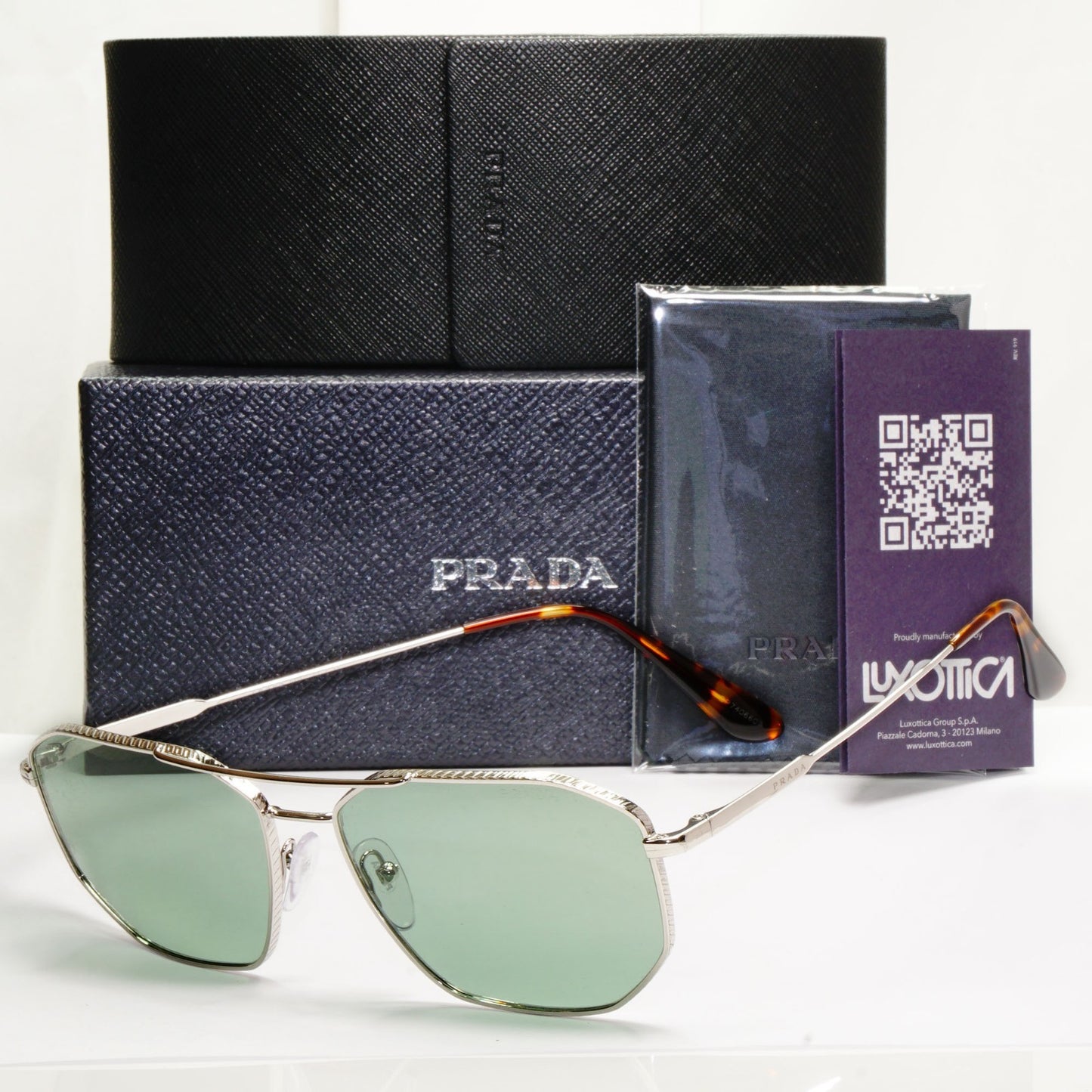 Prada Sunglasses Glass Lens Silver Green Metal Navigator PR64XS SPR 64X 1BC-02D