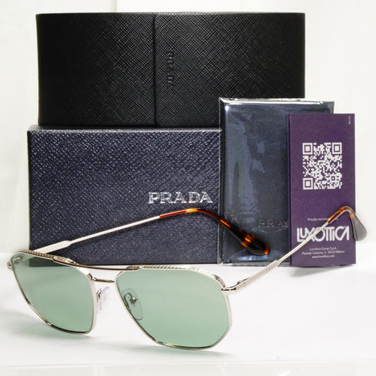 Prada Sunglasses Glass Lens Silver Green Metal Navigator PR64XS SPR 64X 1BC-02D