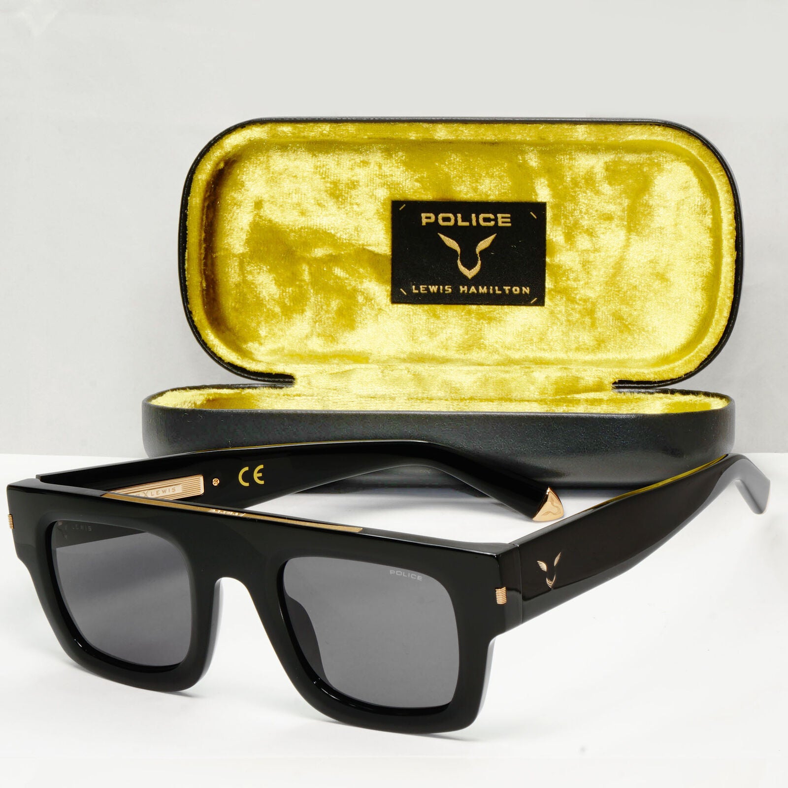 Police Lewis Hamilton F1 Sunglasses Black Gold Square Acetate SPL E13 COL 0BLK