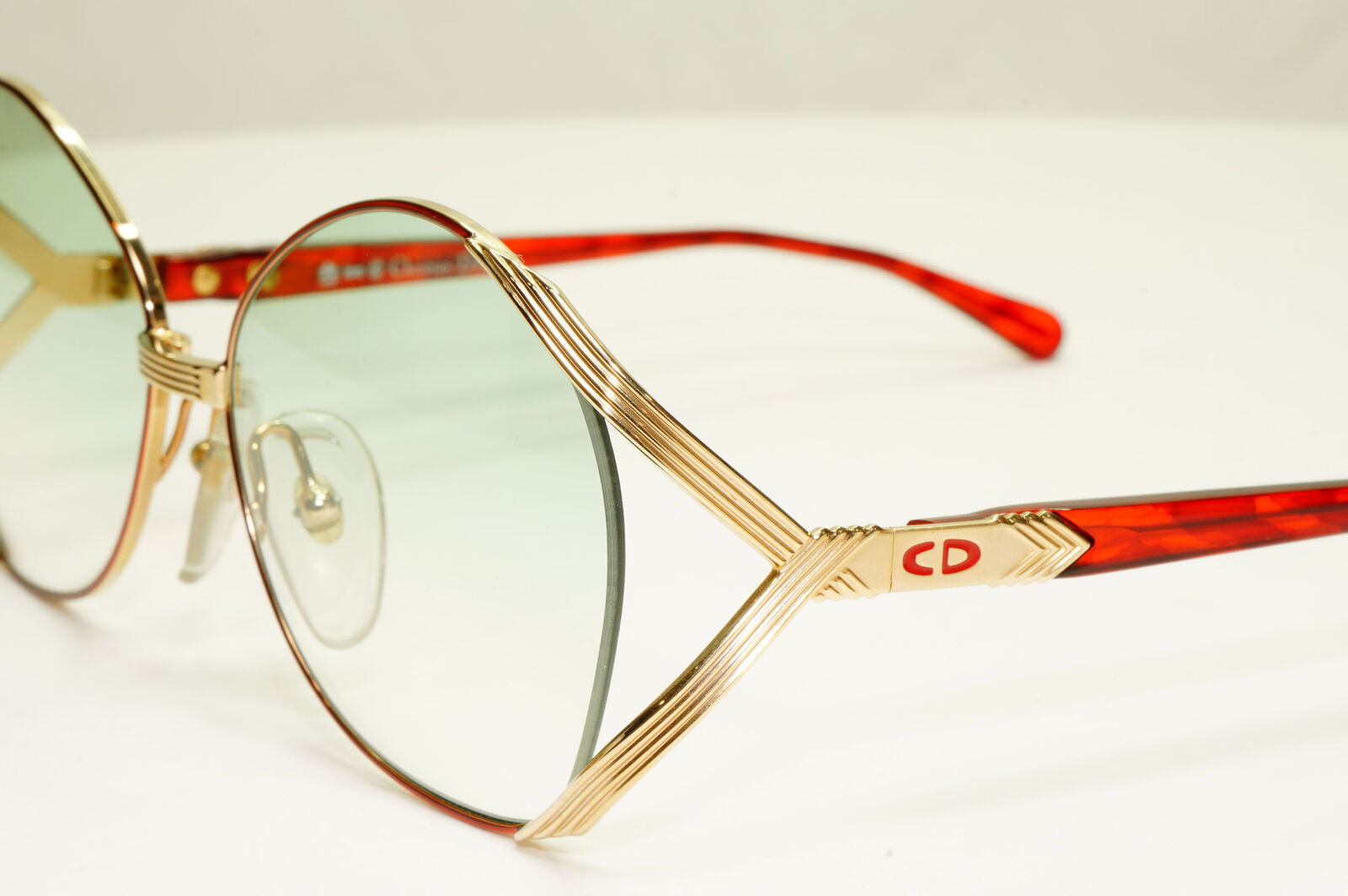 Dior 1990s Gold Sunglasses Austria Red Green Vintage Square Womens 2692 43