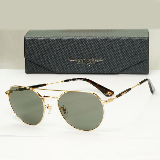 Police Sunglasses Round Pilot Metal Gold Green SPL F14 Urban 7 COL 300Y