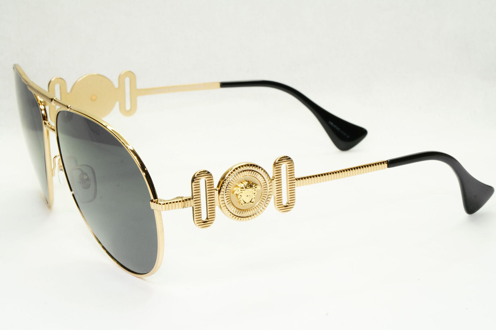 Versace Sunglasses Gold Pilot Metal Medusa Black Large MOD 2249 1002/87