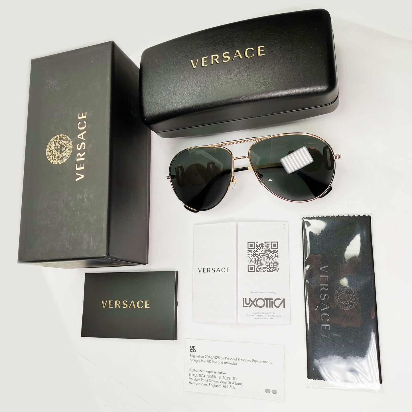 Versace Sunglasses Gold Pilot Metal Medusa Black Large MOD 2249 1002/87