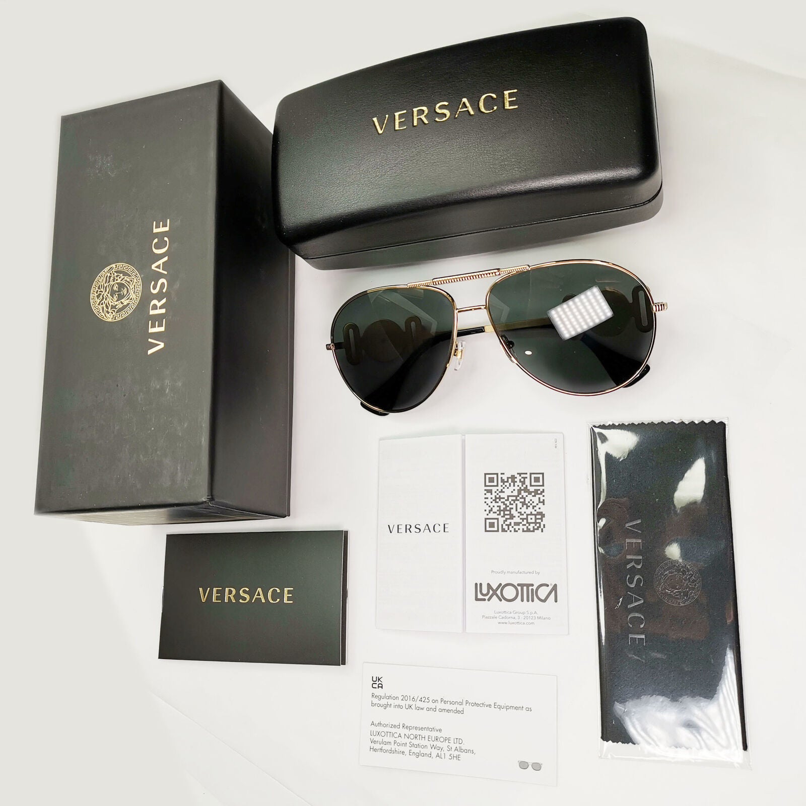 Versace Sunglasses Gold Pilot Metal Medusa Black Large MOD 2249 1002/87