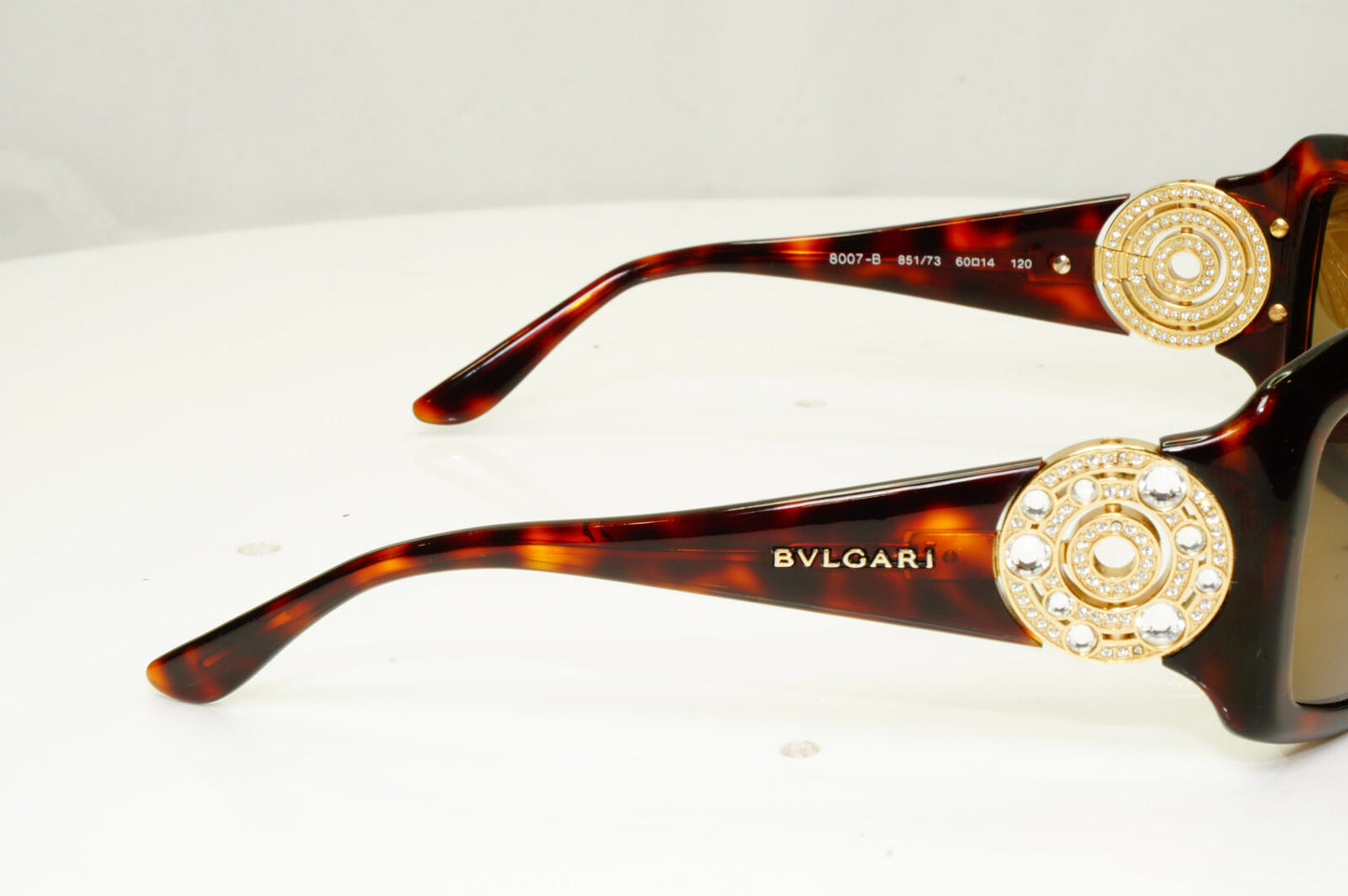 Bvlgari Womens Vintage Sunglasses Gold Circle Crystal Brown 8007-B 851/73 33978