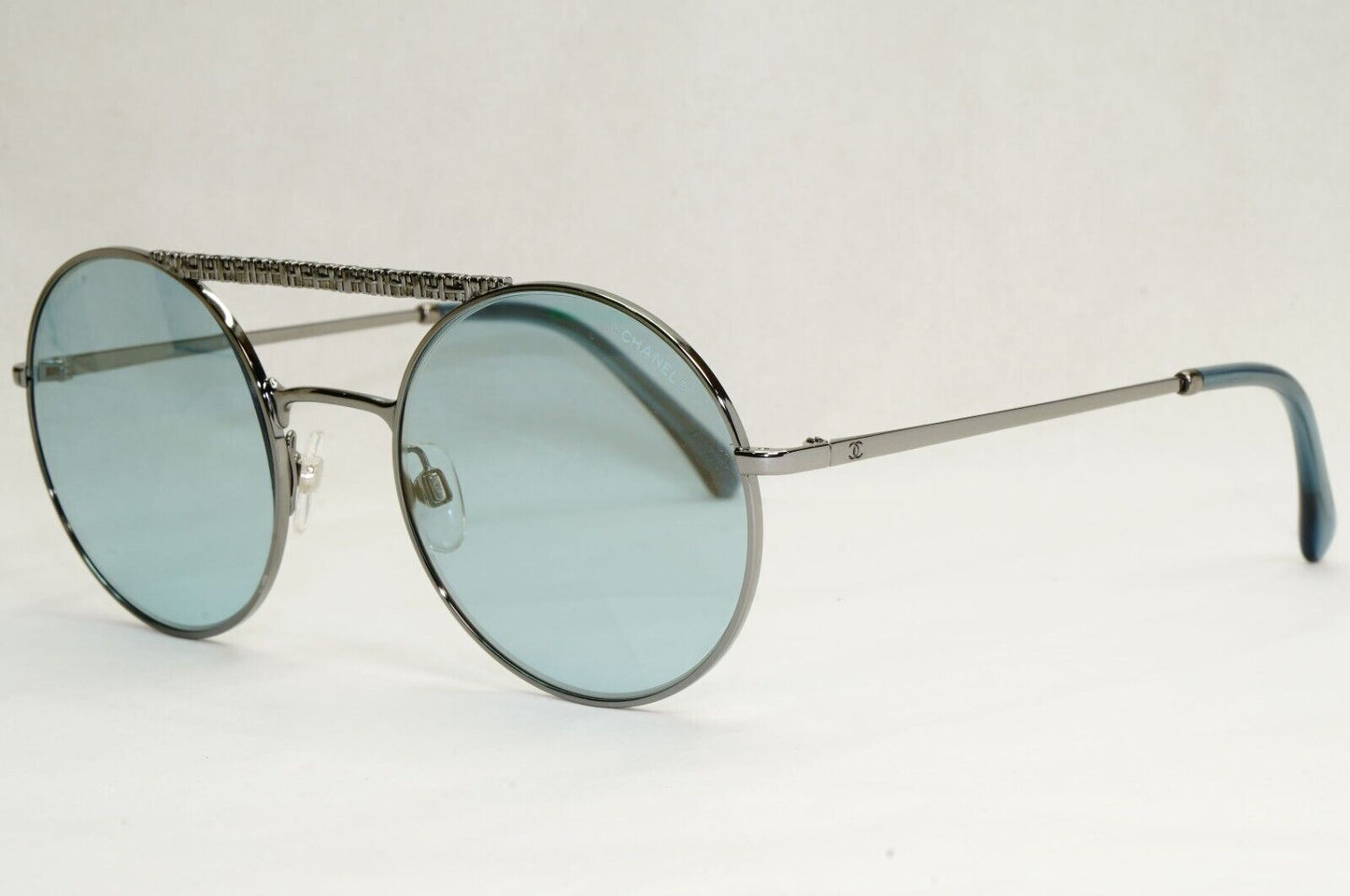 Chanel Sunglasses Blue Grey Gunmetal Round Pilot Metal 4232 c.108/65 200324