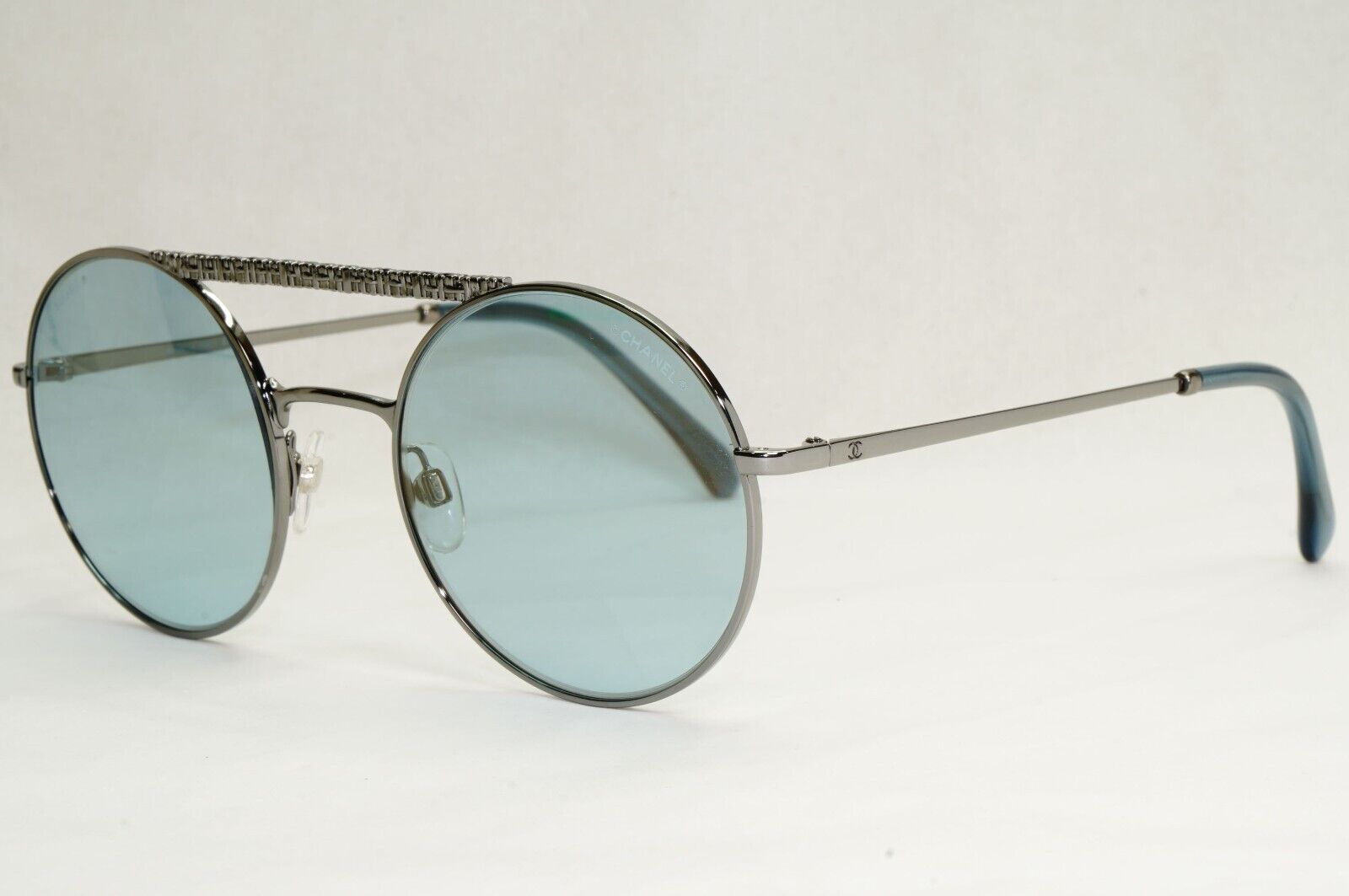 Chanel Sunglasses Blue Grey Gunmetal Round Pilot Metal 4232 c.108/65 200324