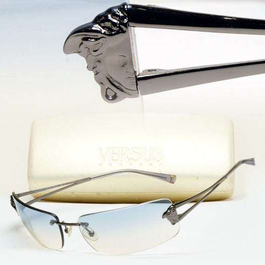 Versace Sunglasses 2002 Vintage Rimless Gunmetal Blue MOD N40 COL 89M/538 290125