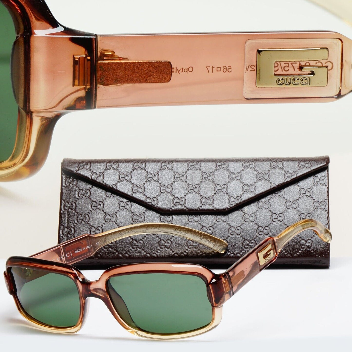 Gucci Sunglasses 1998 Vintage Brown Honey Transparent Green GG 2475/S T2V 110225