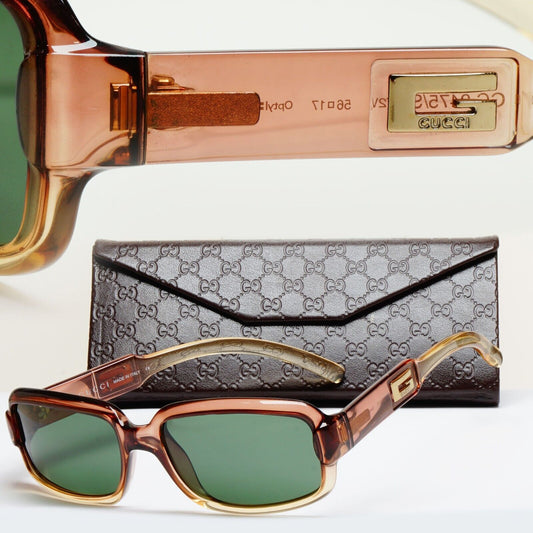 Gucci Sunglasses 1998 Vintage Brown Honey Transparent Green GG 2475/S T2V 110225