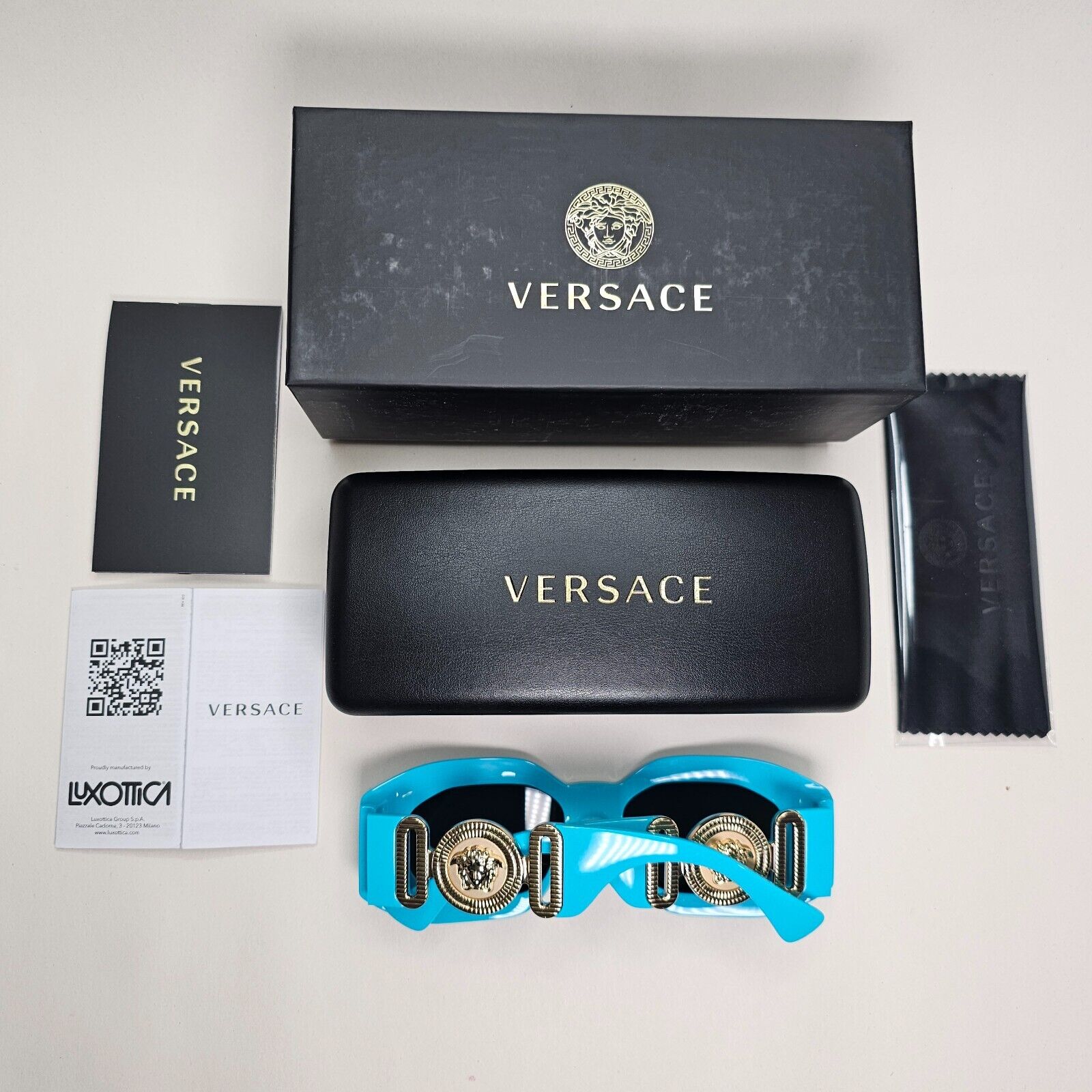 Versace Sunglasses Azure Gold Medusa Biggie Square MOD VE 4425U 5439/87 53mm