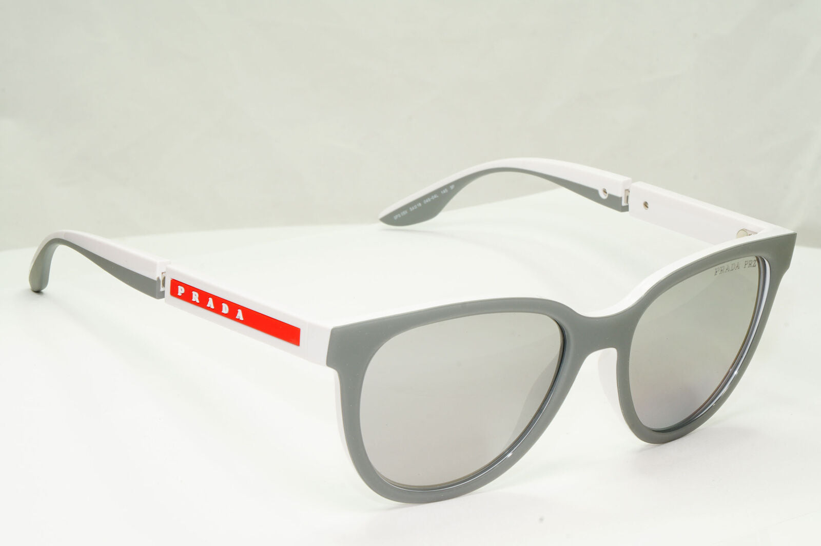 Prada Polarised Silver White Grey Sunglasses Red Stripe PS05XS SPS 05X 04S-04L