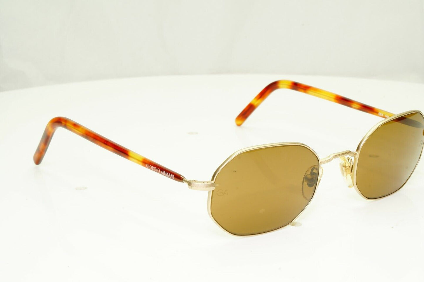 Giorgio Armani 1997 Vintage Sunglasses Gold Brown Octagon Glass Lens 664 904