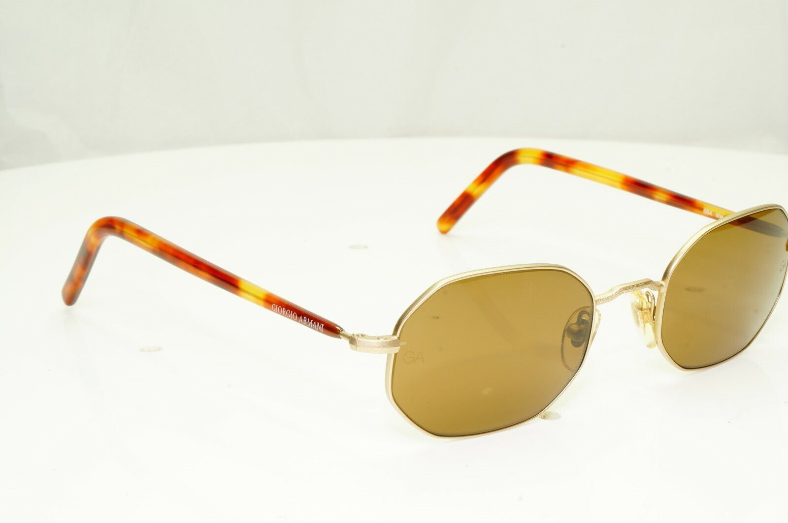 Giorgio Armani 1997 Vintage Sunglasses Gold Brown Octagon Glass Lens 664 904