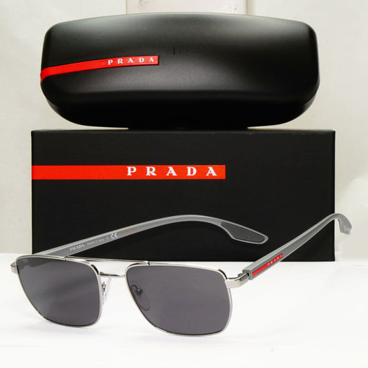 Prada Sunglasses Black Grey Gunmetal Square Navigator PS53MV VPS 53M 5AV1O1 55mm