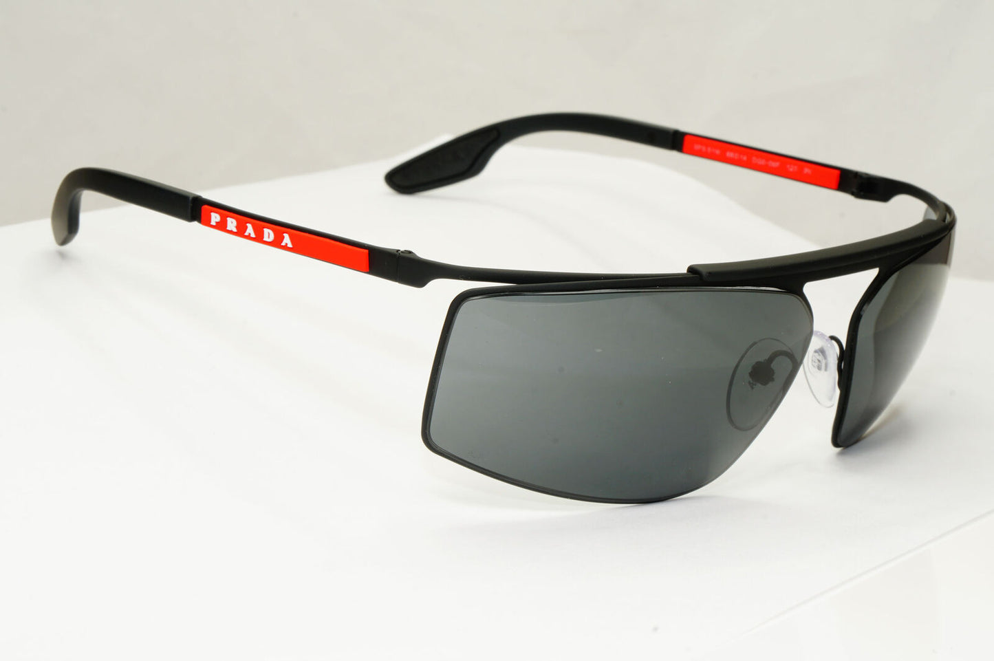 Prada Sunglasses Black Sport Wrap Around Red Stripe PS51WS SPS 51W DG0-06F