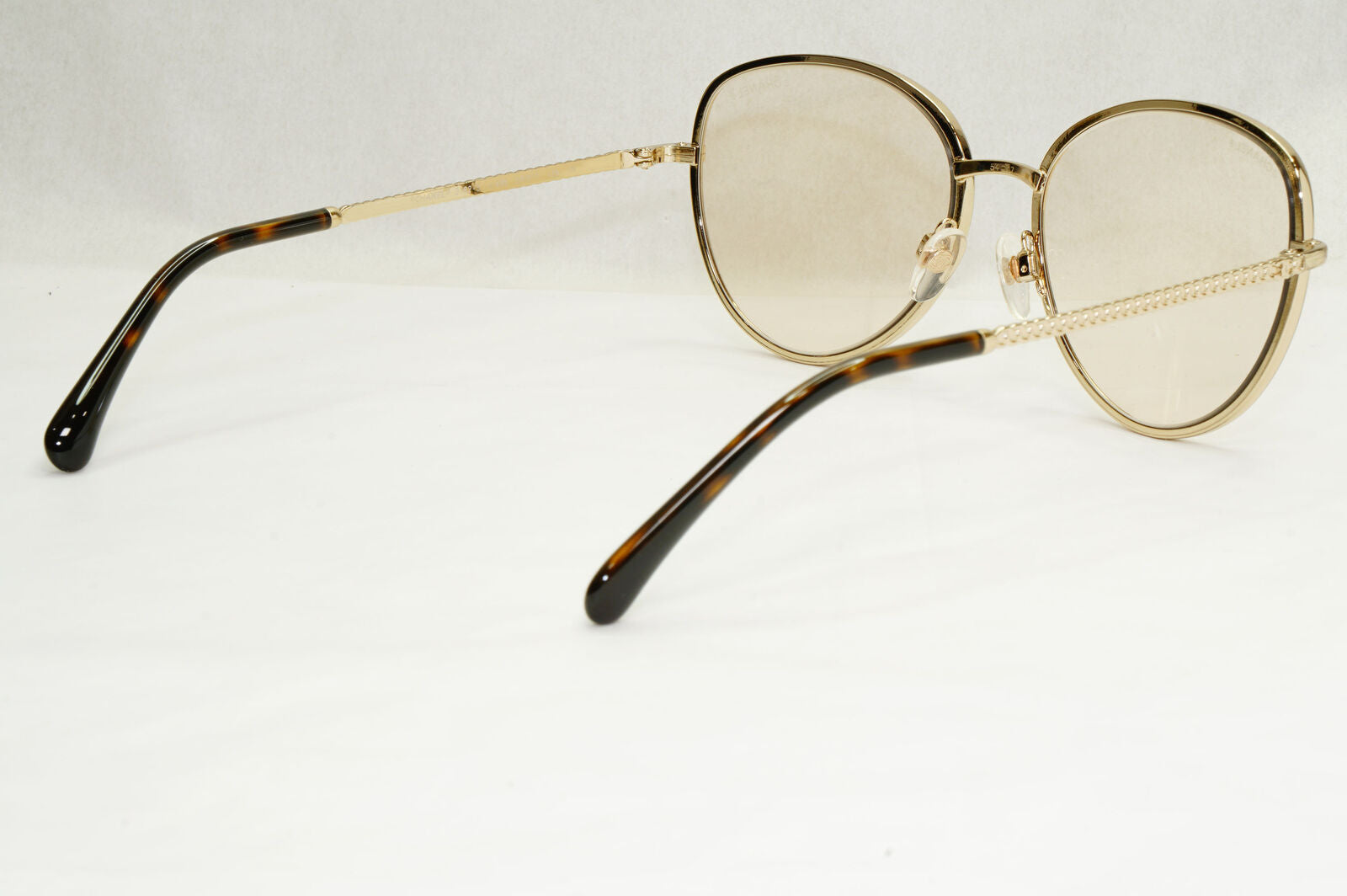 Chanel Sunglasses Gold Brown Square Metal Chain 2182-S c.395 54mm Cat 1