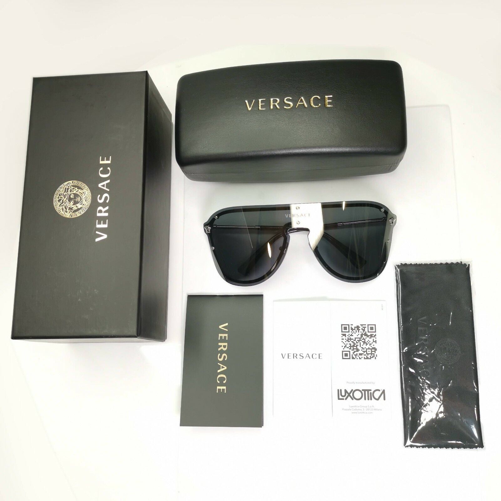 Versace Sunglasses Shield Visor Mask Gold Mirror Silver Unisex MOD 2180 1000/5A