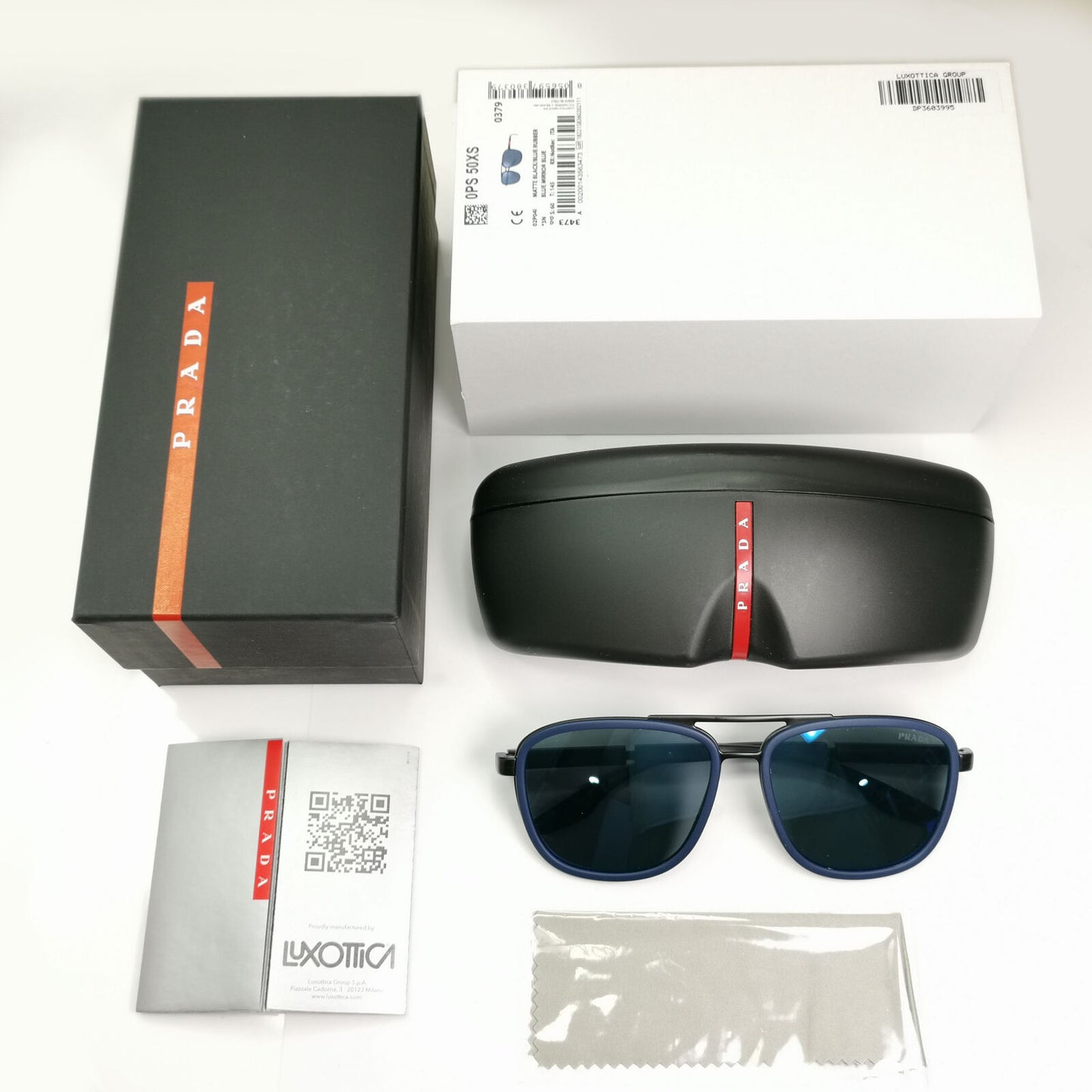 Prada Blue Mirror Sunglasses Pilot Mens Black Large SPS 50X PS50XS 02P-04I
