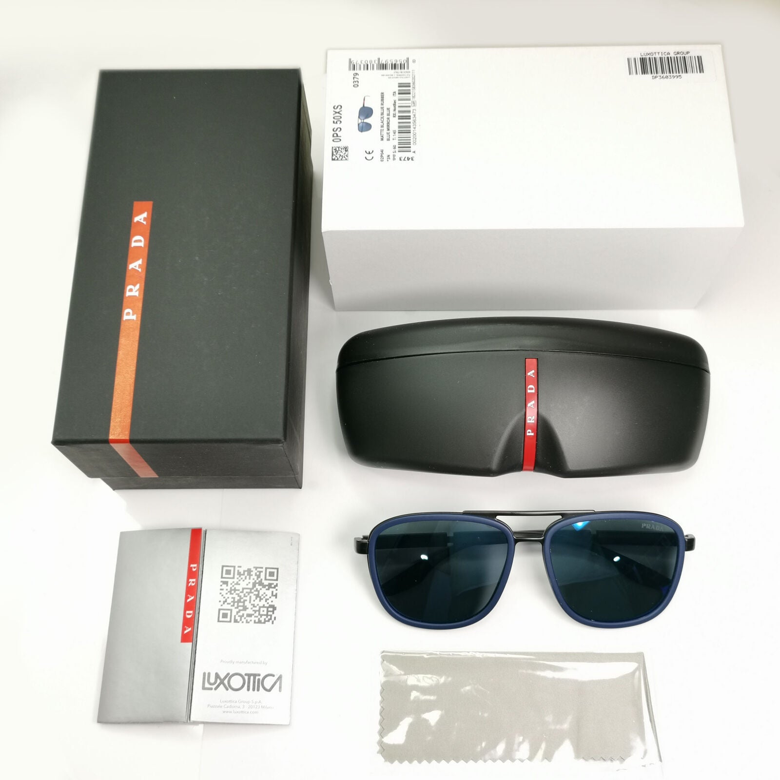 Prada Blue Mirror Sunglasses Pilot Mens Black Large SPS 50X PS50XS 02P-04I