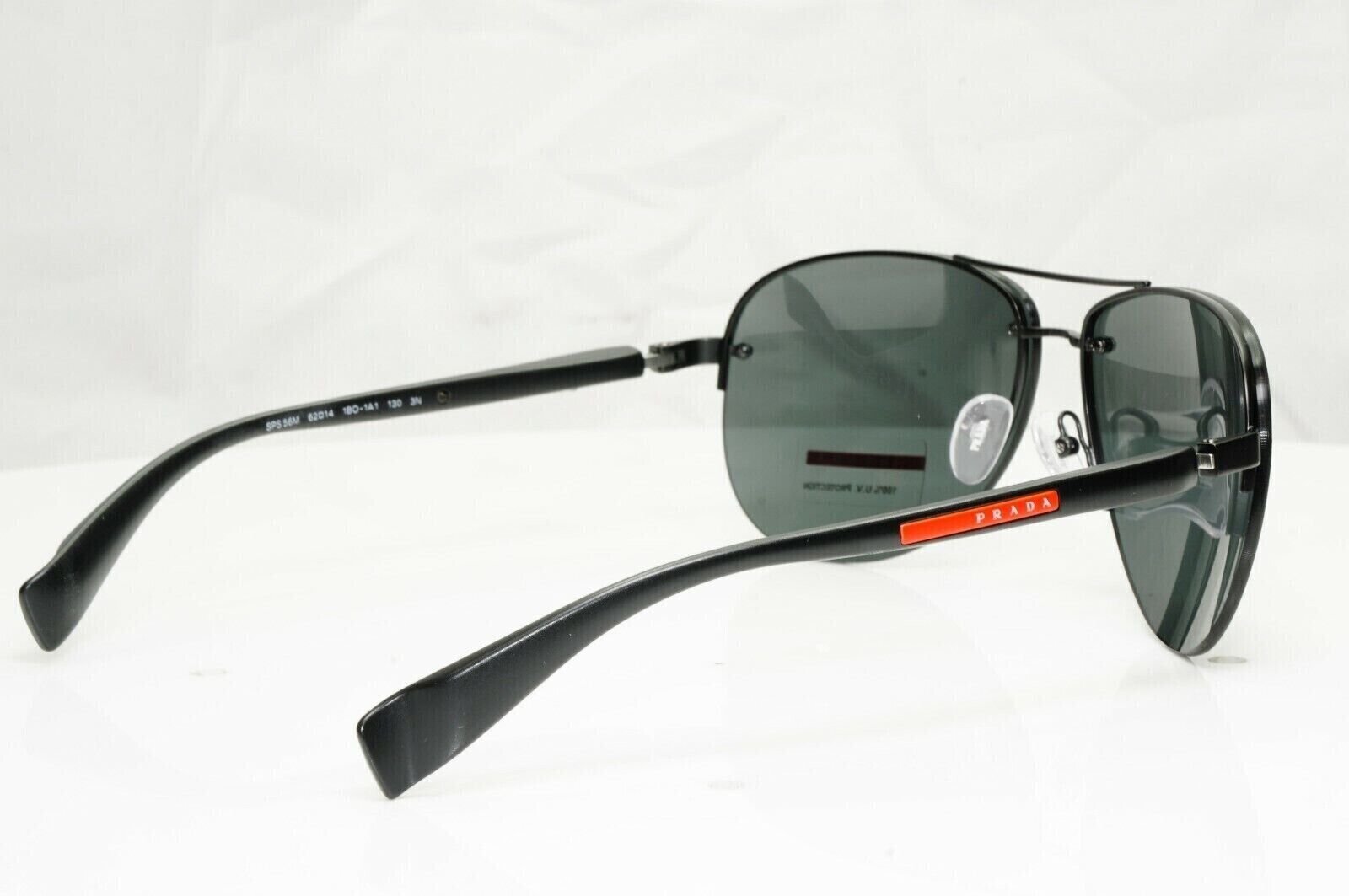 Prada Mens Sunglasses Black Pilot SPS 56M 1BO-1A1 Rossa Red Stripe [e] 38995