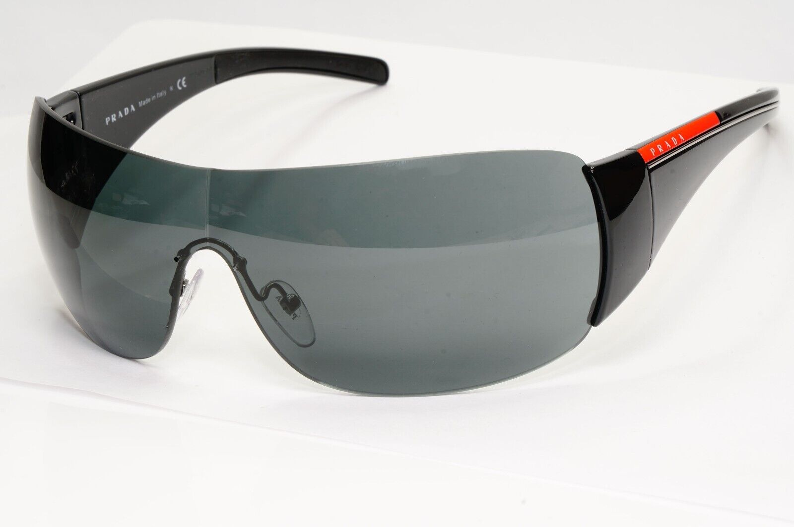 Prada Black Sunglasses Shield Visor Glossy Wrap Sport PS02LS SPS 02L 1AB-1A1