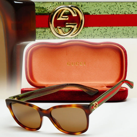 Gucci Sunglasses 2017 Brown Green Square Red Stripe GG0038O 002 54mm 100225