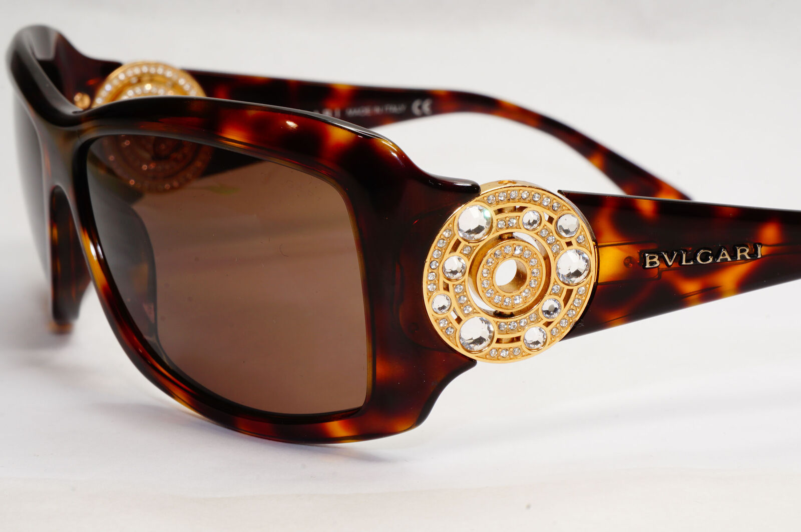 Bvlgari Sunglasses Crystal Brown Tortoiseshell Square 8007-B 851/73 050124