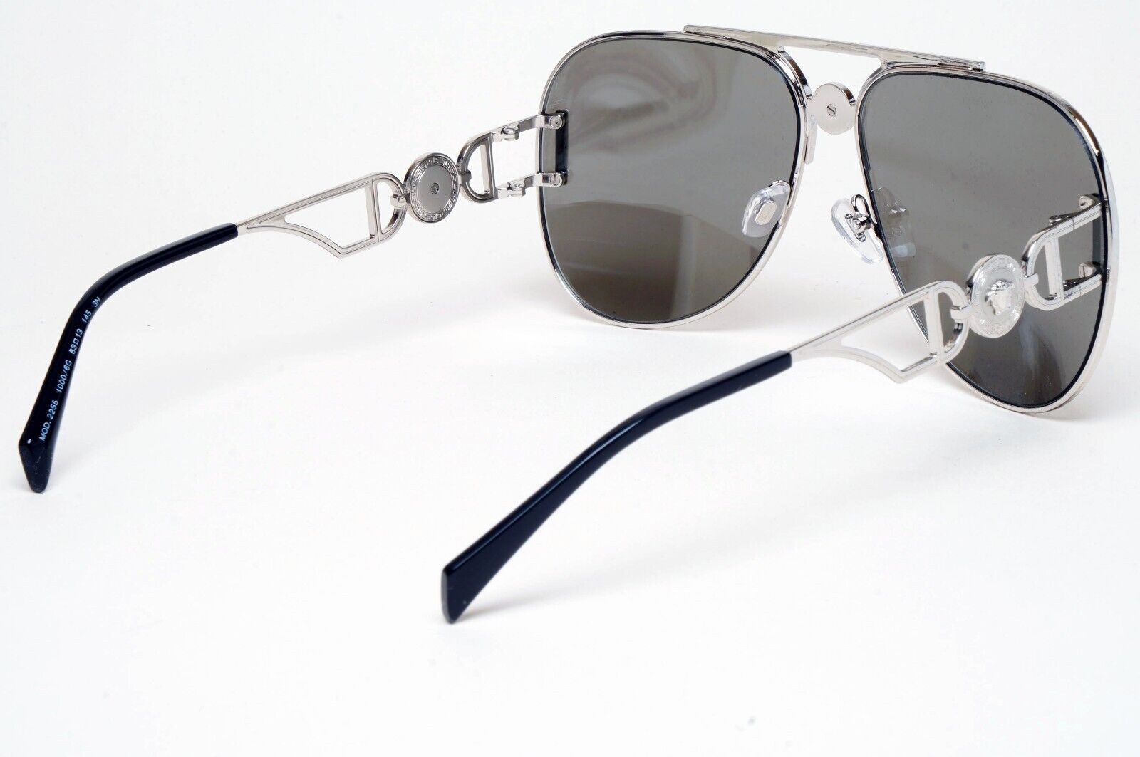 Versace Sunglasses Oversized Pilot Silver Medusa Mirror MOD VE 2255 1000/6G