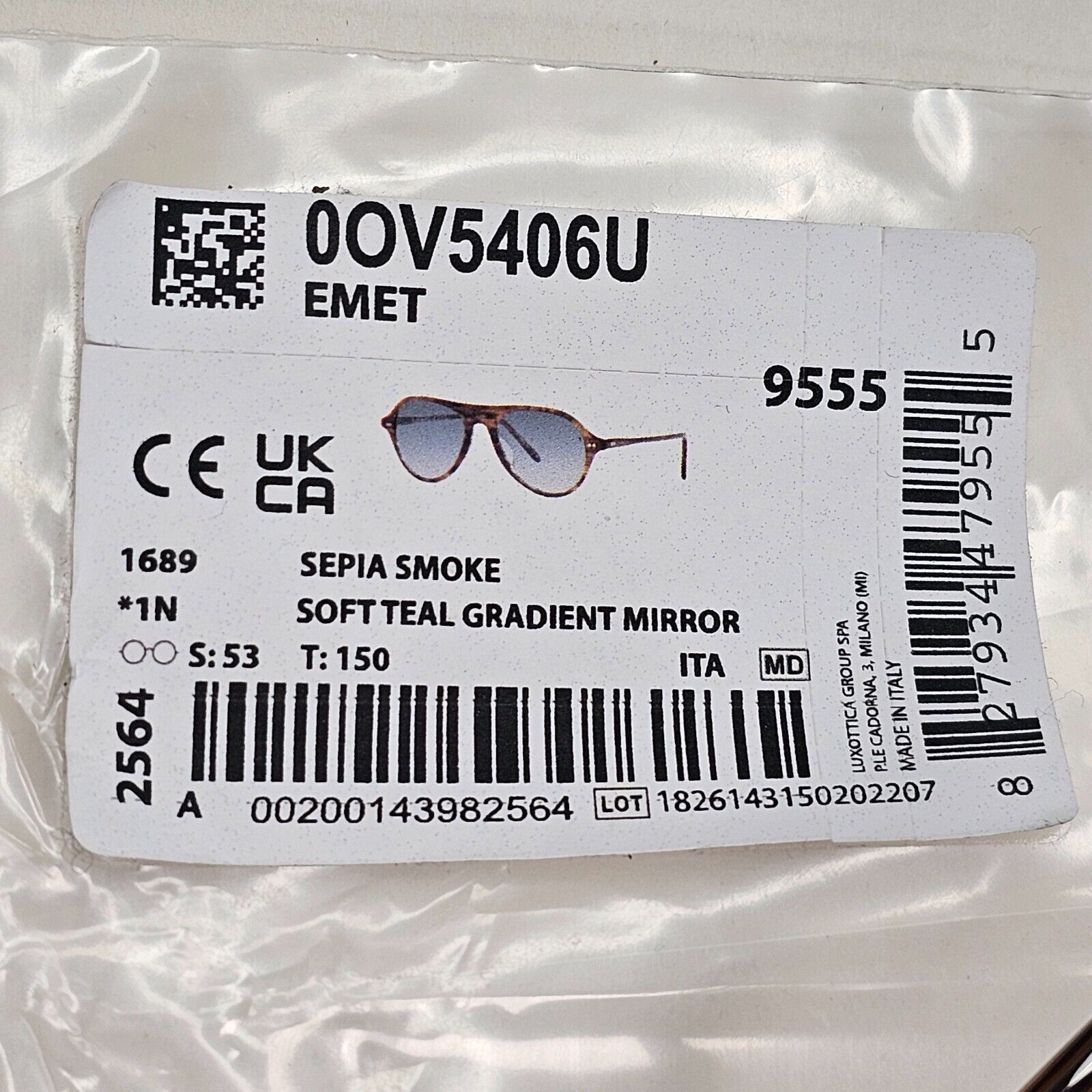 Oliver Peoples Sunglasses Emet Brown Sepia Blue Teal Pilot OV 5406U 1689 53mm