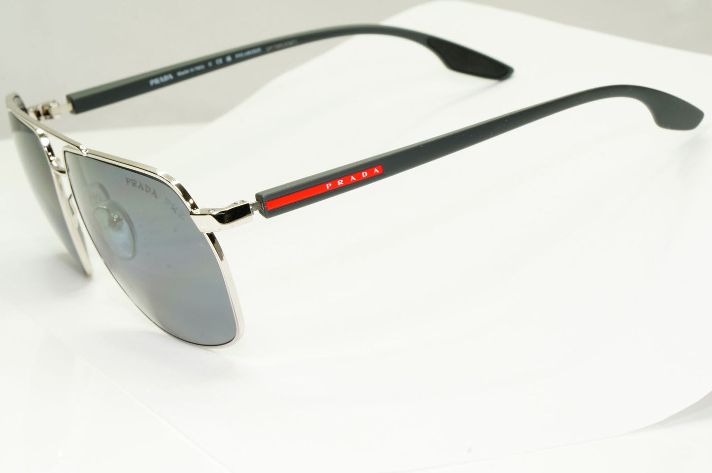 Prada Polarized Sunglasses Silver Mirror Square Metal 62mm PS55VS SPS 55V 1BC07H