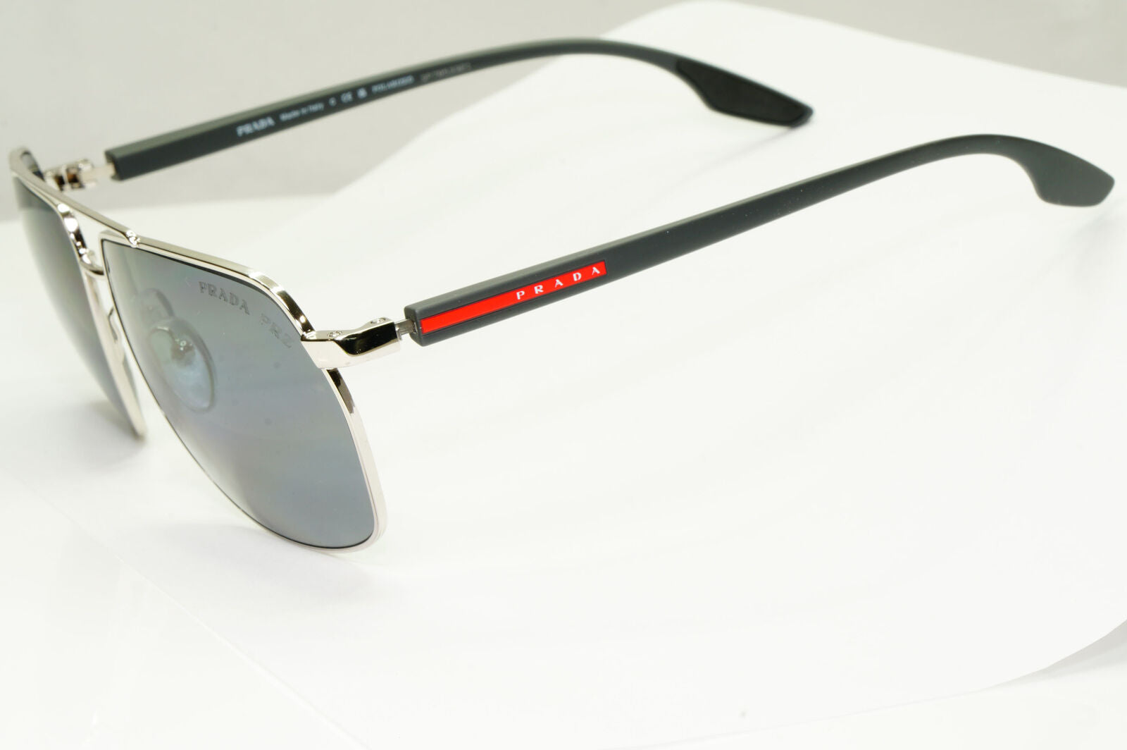 Prada Polarized Sunglasses Silver Mirror Square Metal 62mm PS55VS SPS 55V 1BC07H