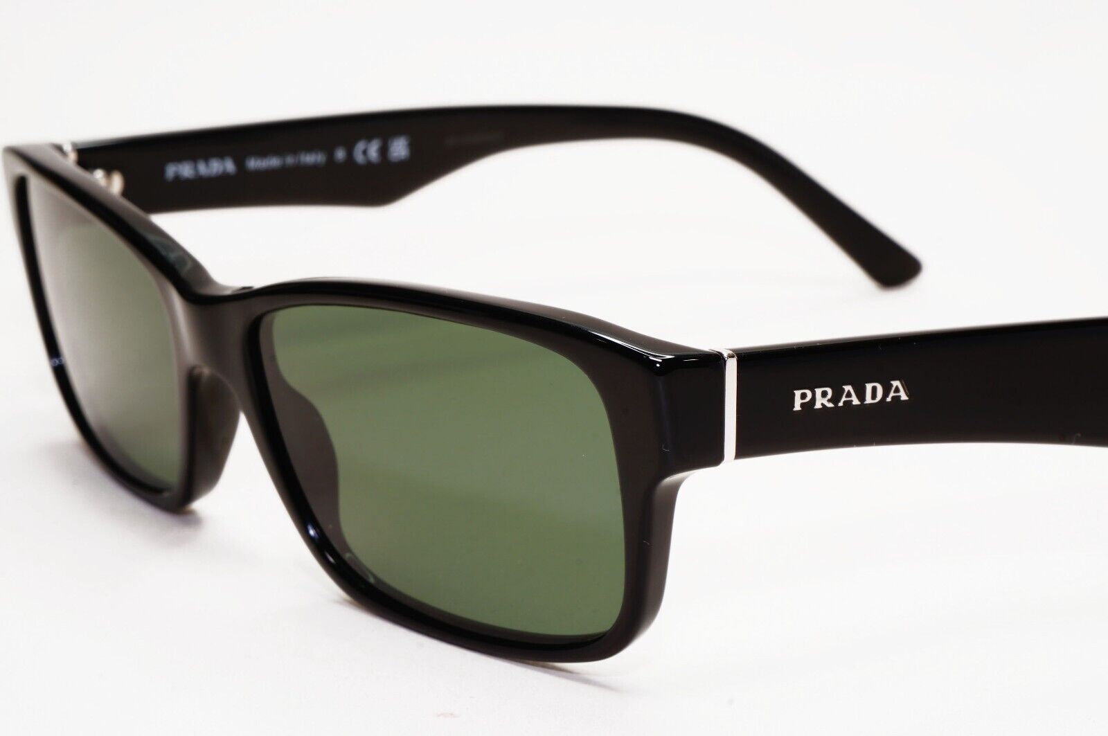 Prada Sunglasses Black Green Glossy Rectangle Square PR16MV VPR 16M 1AB-1O1 53mm
