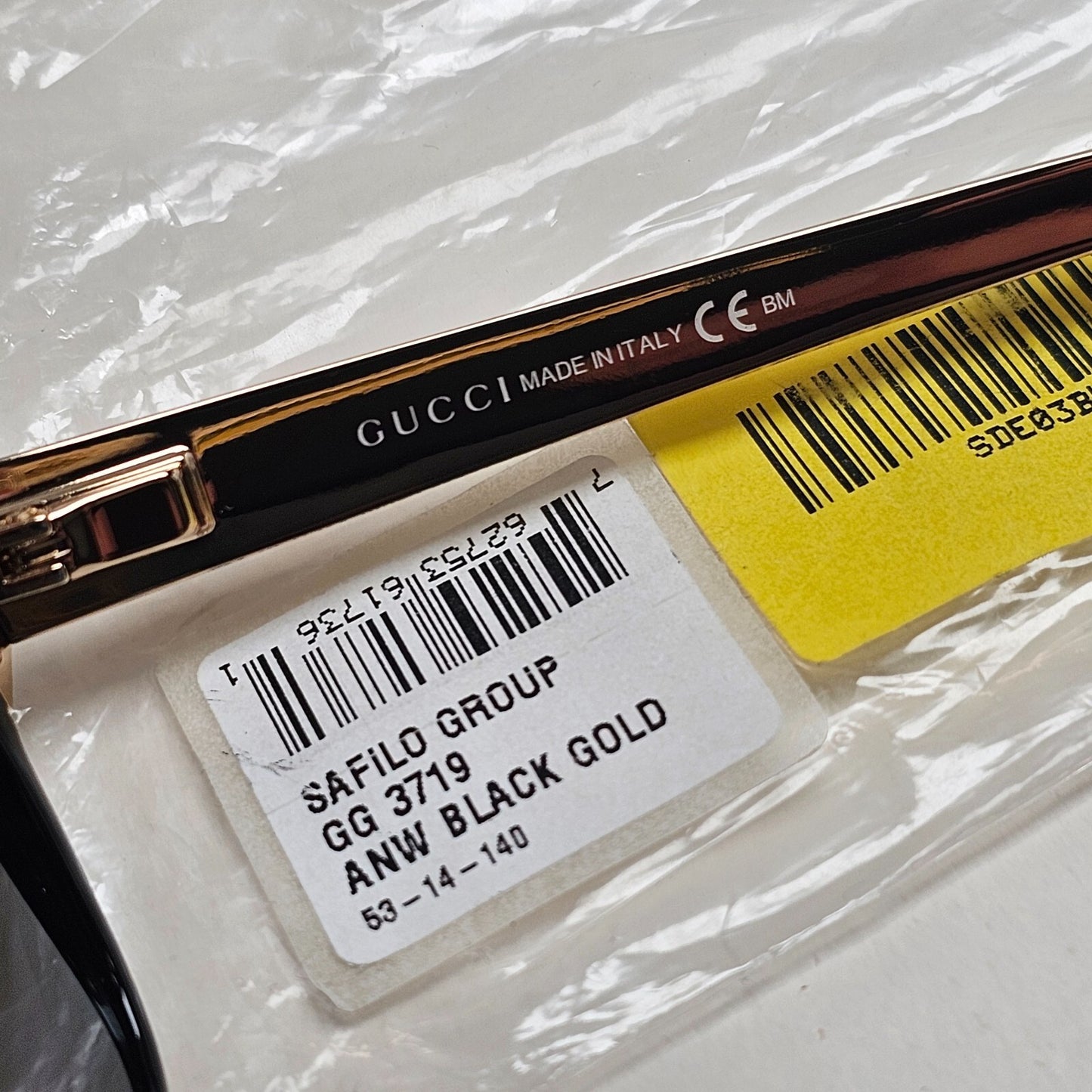 Gucci Sunglasses 2010 Vintage Black Gold Square GG 3719 ANW 53mm