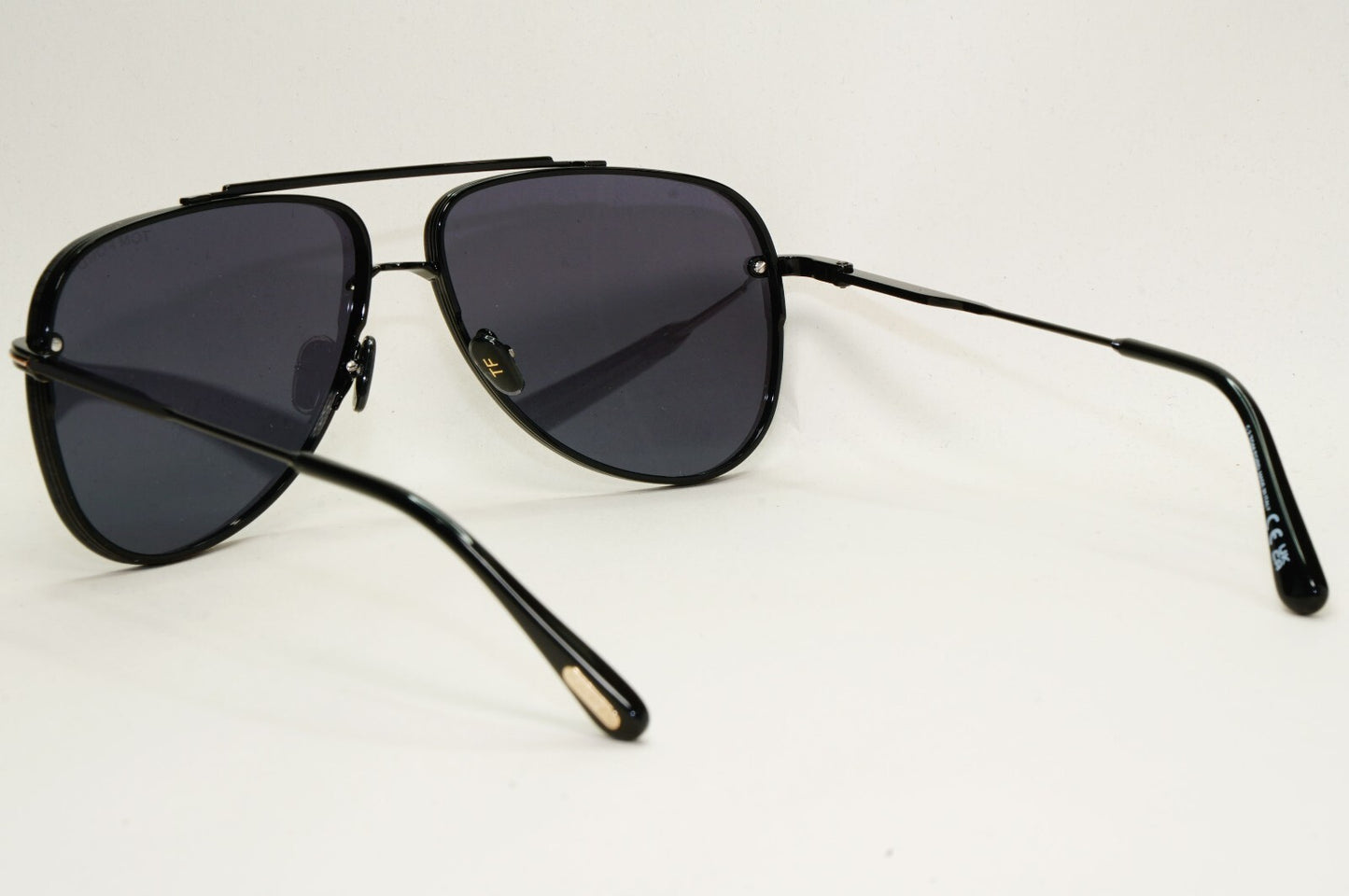 Tom Ford Sunglasses Black Glossy Metal Pilot Leon FT1071 TF 1071 01A 62mm [a]